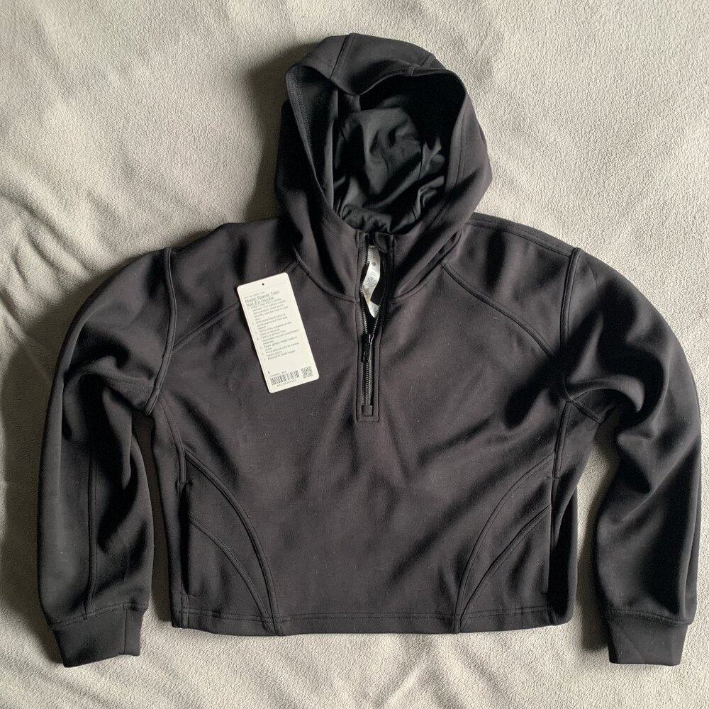 Lululemon Modal Spacer Training Trainer Half-Zip Crop Hoodie Black Sz 6